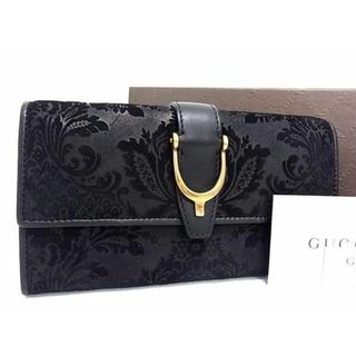 グッチ(Gucci)の■新品同様■ GUCCI グッチ 277718 2149 スティラップ スエード×レザー 二つ折り 長財布 ウォレット 札入れ ブラック系 AS8186(長財布)