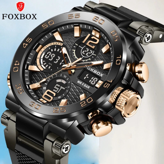 新品 FOXBOX デュアルウォッチ50M防水メンズ腕時計 ローズゴールド(腕時計(アナログ))