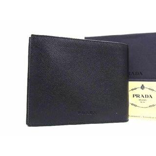 プラダ(PRADA)の■新品同様■ PRADA プラダ M114X サフィアーノレザー 二つ折り 財布 ウォレット 札入れ メンズ ブラック系 AW1865(長財布)