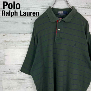 POLO RALPH LAUREN - ポロラルフローレン90s XLサイズ ボーダー刺繍ロゴ半袖ポロシャツ