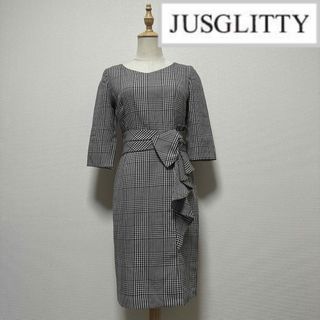 JUSGLITTY - ジャスグリッティー　チェック柄七分袖ワンピース　ラッフルスカート