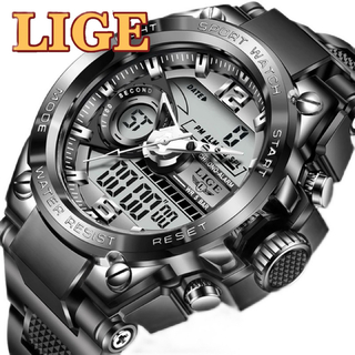 新品 LIGE スポーツデュアルウォッチ 50m防水 メンズ腕時計 ブラック(腕時計(アナログ))