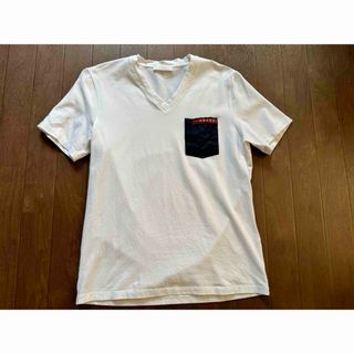 プラダ(PRADA)の【美品】PRADA プラダ ストレッチ Vネック 半袖 Tシャツ S ロゴタグ(Tシャツ/カットソー(半袖/袖なし))