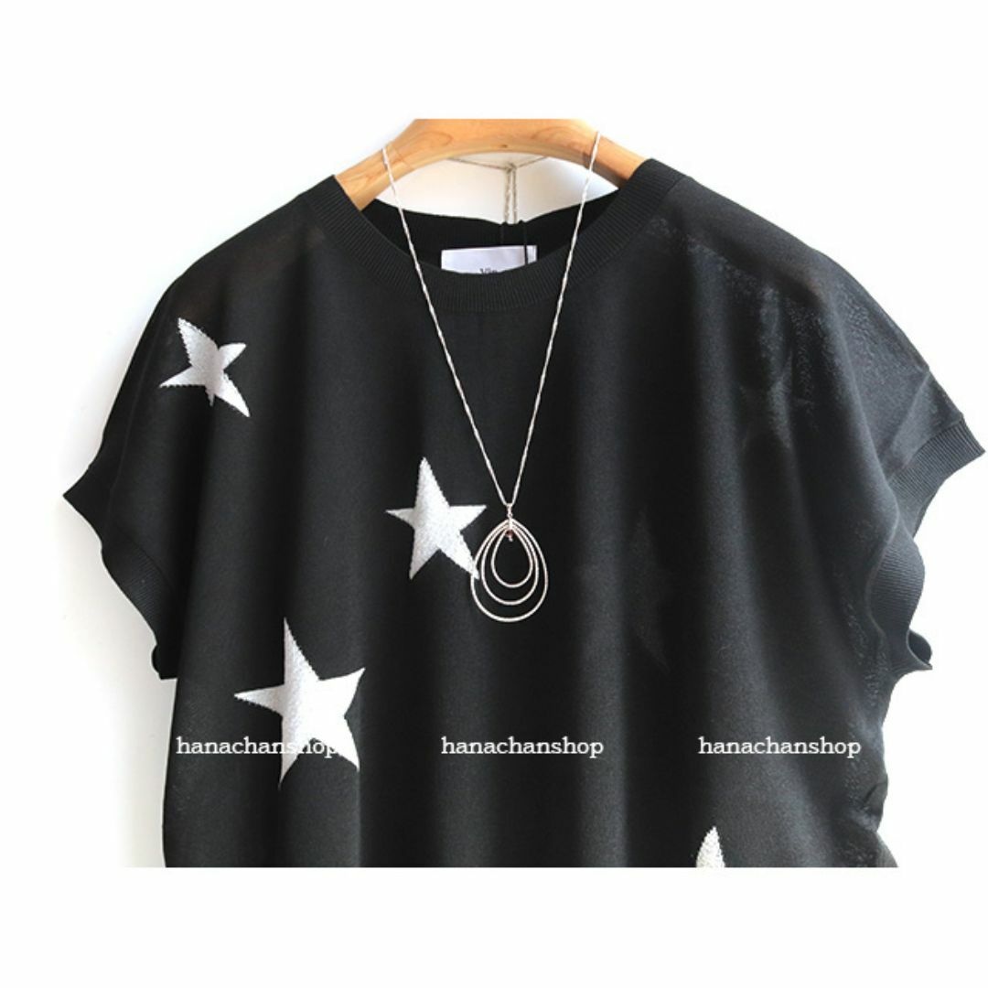 SCOT CLUB(スコットクラブ)の定価11000円【新品】スコットクラブ ヤマダヤ★スター星柄シアーサマーニット黒 レディースのトップス(ニット/セーター)の商品写真