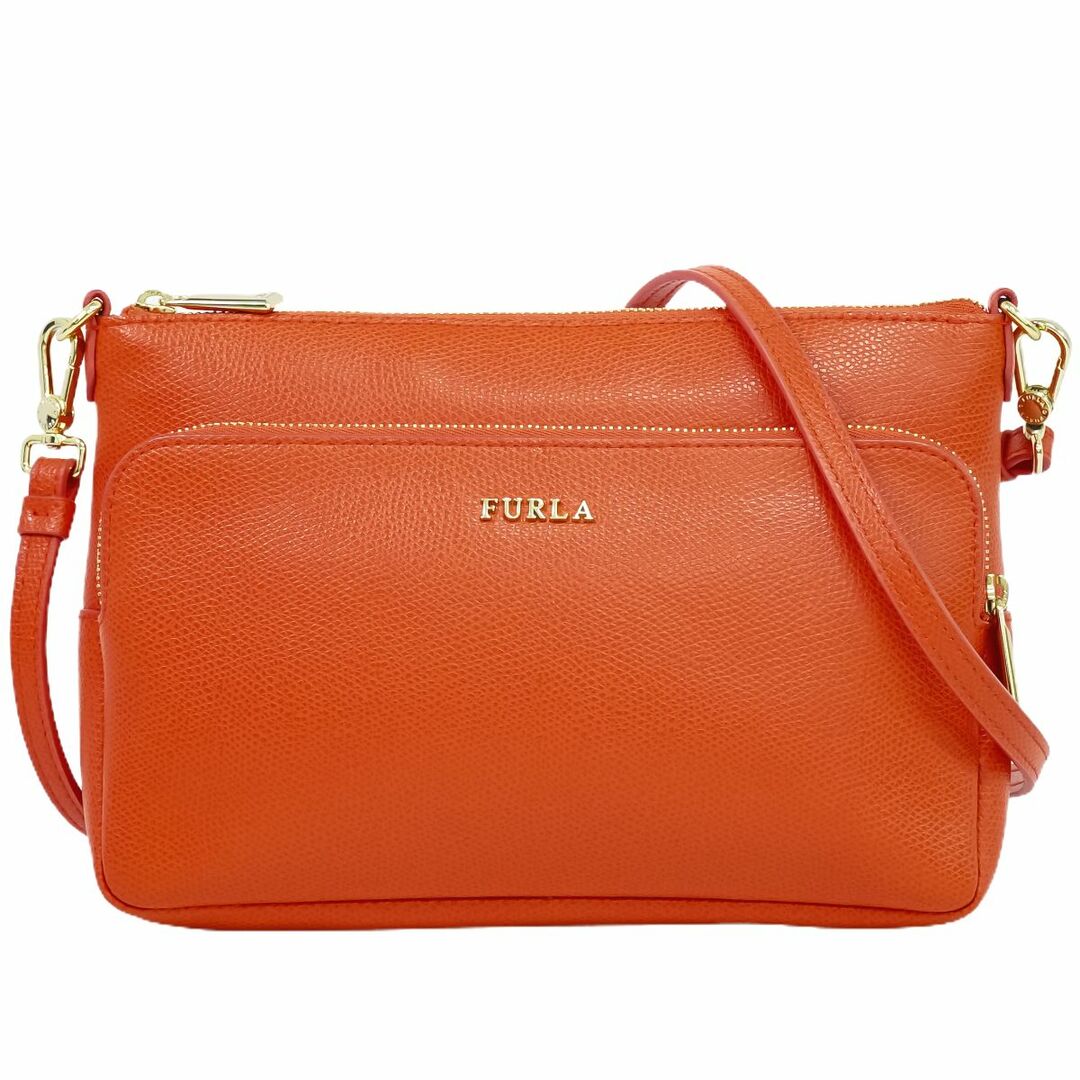 Furla(フルラ)の本物 フルラ FURLA レザー ショルダーバッグ ポシェット オレンジ バッグ 中古 レディースのバッグ(ショルダーバッグ)の商品写真