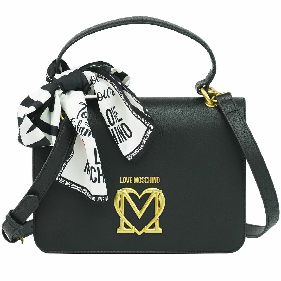 MOSCHINO(モスキーノ)の本物 ラブモスキーノ LOVE MOSCHINO スカーフ付き 2WAY ショルダーバッグ ハンドバッグ ポシェット レザー ブラック バッグ 中古 レディースのバッグ(ショルダーバッグ)の商品写真