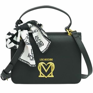 モスキーノ(MOSCHINO)の本物 ラブモスキーノ LOVE MOSCHINO スカーフ付き 2WAY ショルダーバッグ ハンドバッグ ポシェット レザー ブラック バッグ 中古(ショルダーバッグ)