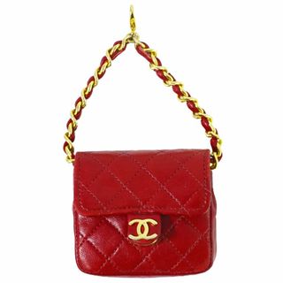 シャネル(CHANEL)の本物 シャネル CHANEL ココマーク ミニミニ マトラッセ チェーン バッグチャーム チャーム ポーチ ラムスキン レザー レッド Matelasse 雑貨 小物 中古(チャーム)