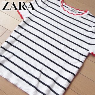 ザラ(ZARA)の超美品 (EUR)M ザラ ZARA レディース 半袖ニット ホワイト(カットソー(半袖/袖なし))