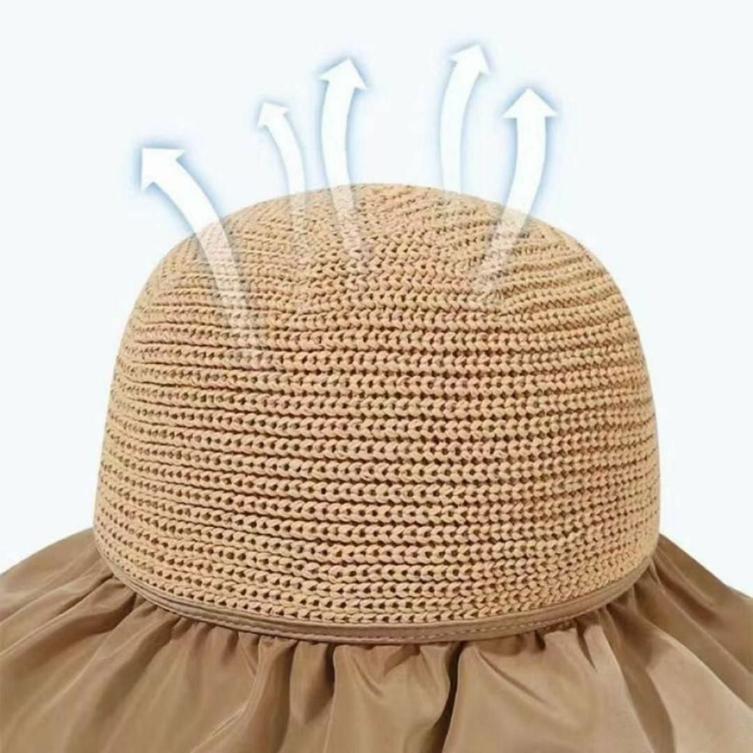 ベージュ 帽子 つば広 UVカット 女優帽 麦わら帽子 日焼け防止 紫外線 旅行 レディースの帽子(麦わら帽子/ストローハット)の商品写真