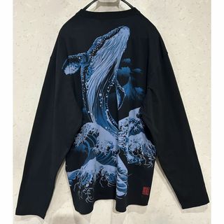 カラクリタマシイ(絡繰魂)の＊絡繰魂 和柄 波 鯨 長袖 Tシャツ カットソー トップス XXL(Tシャツ/カットソー(七分/長袖))