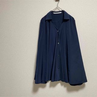 スピックアンドスパン(Spick & Span)のスピックアンドスパン　フレアシャツ　前開きシャツ　開襟　ネイビー(シャツ/ブラウス(長袖/七分))