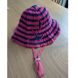 帽子ハットボーダー桃色ピンク紺ネイビー首紐(帽子)
