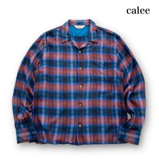 【CALEE】キャリー レーヨン長袖チェック オープンカラーシャツ 日本製