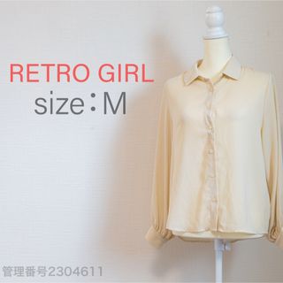 レトロガール(RETRO GIRL)のRETRO GIRL シンプル襟付き　長袖シフォンブラウス　ベージュ　M(シャツ/ブラウス(長袖/七分))