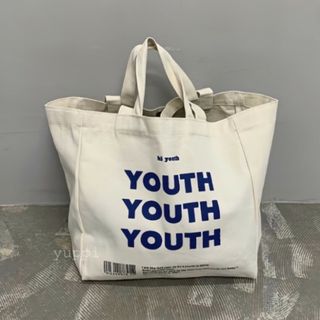 YOUTH ロゴ トートバッグ 大容量 きなり キャンバストート 白 英語 新品(トートバッグ)