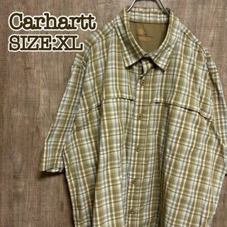 カーハート(carhartt)のCarhartt カーハート　半袖シャツ　ベージュチェック　ロゴタグ　XL(シャツ)