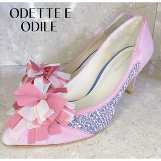 Odette e Odile - 【オデットエオディール】美品✨華やか パンプス ヒール 花 コサージュ ツイード