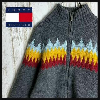 TOMMY HILFIGER - 【希少デザイン】トミーヒルフィガー☆ジップアップニットセーター ウール グレー