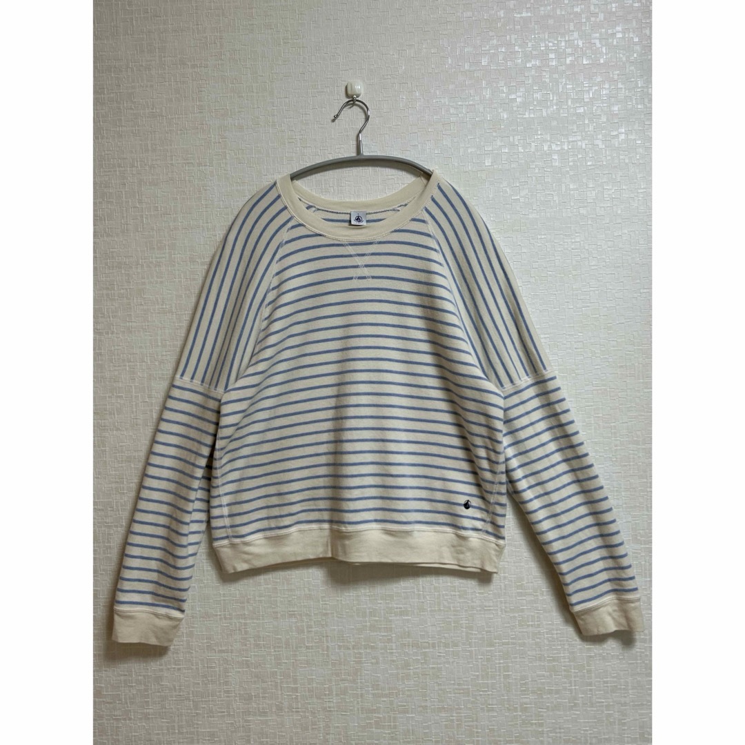 PETIT BATEAU(プチバトー)のPETIT BATEAU/プチバトー　ボーダースウェット　水色　Ｌ レディースのトップス(トレーナー/スウェット)の商品写真