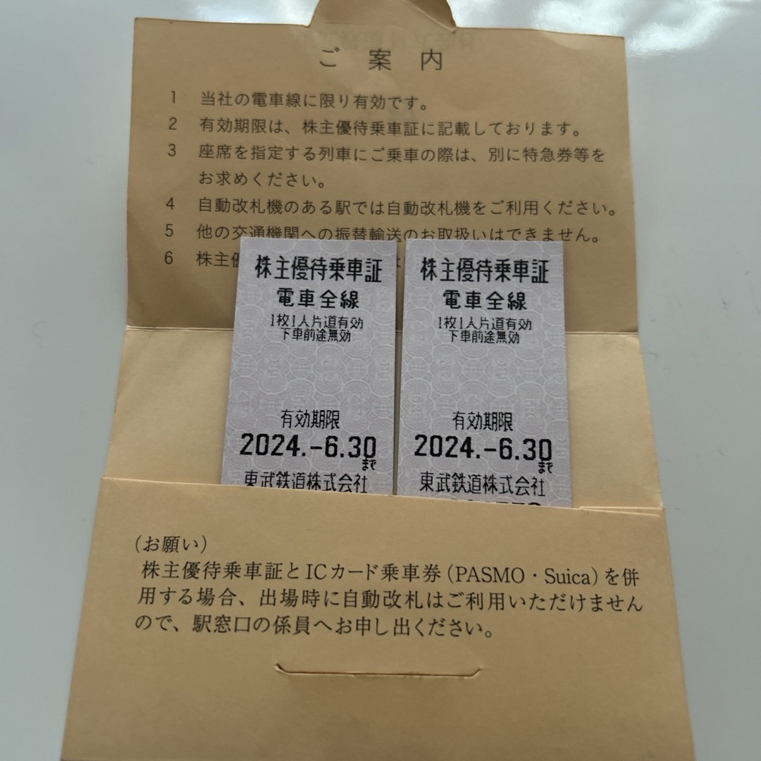 かぴさま専用　東武鉄道　株主優待乗車券 チケットの乗車券/交通券(鉄道乗車券)の商品写真