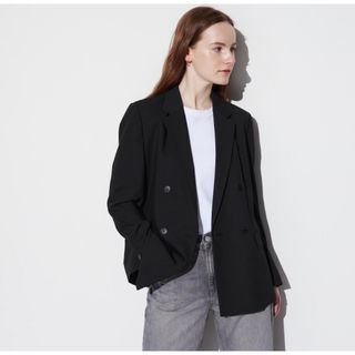 ユニクロ(UNIQLO)のユニクロ　ダブルジャケット　ブラック　L(テーラードジャケット)