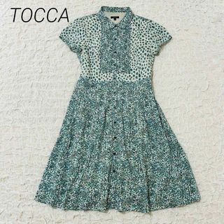 トッカ(TOCCA)のトッカ TOCCA 総柄 ワンピース レディース サイズ2 花柄 グリーン 緑(ひざ丈ワンピース)