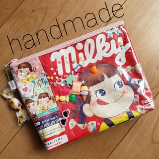 不二家 - ハンドメイドパッケージリメイクポーチミルキーペコちゃんビニールポーチ小物ポーチ