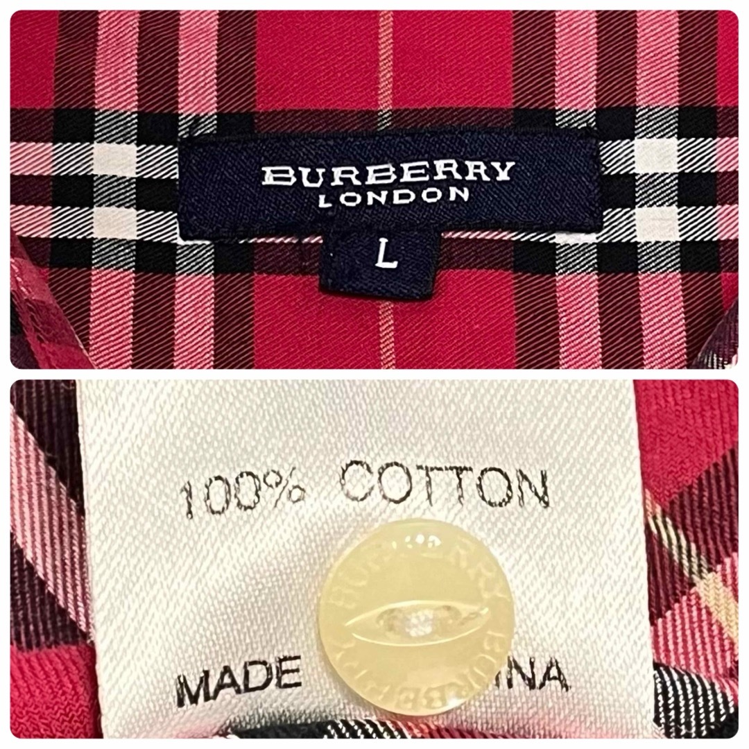 BURBERRY(バーバリー)の【美品】バーバリーロンドン　ノバチェック　レッド　フリルブラウス・シャツ　L レディースのトップス(シャツ/ブラウス(長袖/七分))の商品写真