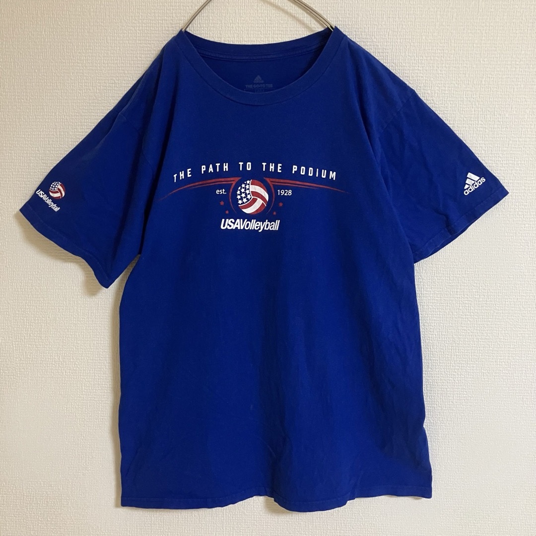 adidas(アディダス)のadidasアディダススポーツパフォーマンススリーブロゴTシャツtシャツ半袖青 メンズのトップス(Tシャツ/カットソー(半袖/袖なし))の商品写真