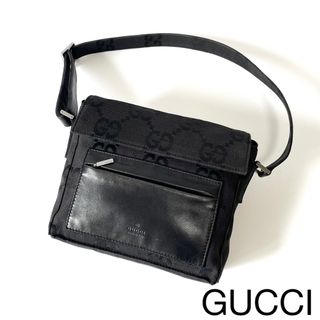 グッチ(Gucci)の【美品】グッチ　ジャンボ G アクセサリーポーチ　ワン ショルダーバッグ　黒(ショルダーバッグ)