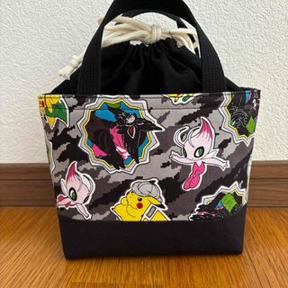 ハンドメイド お弁当袋 保冷保温 ランチトートバック【18】 ブラック(ランチボックス巾着)