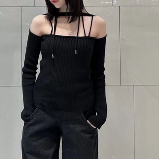 melt the lady open rib knit tops  BK(ニット/セーター)