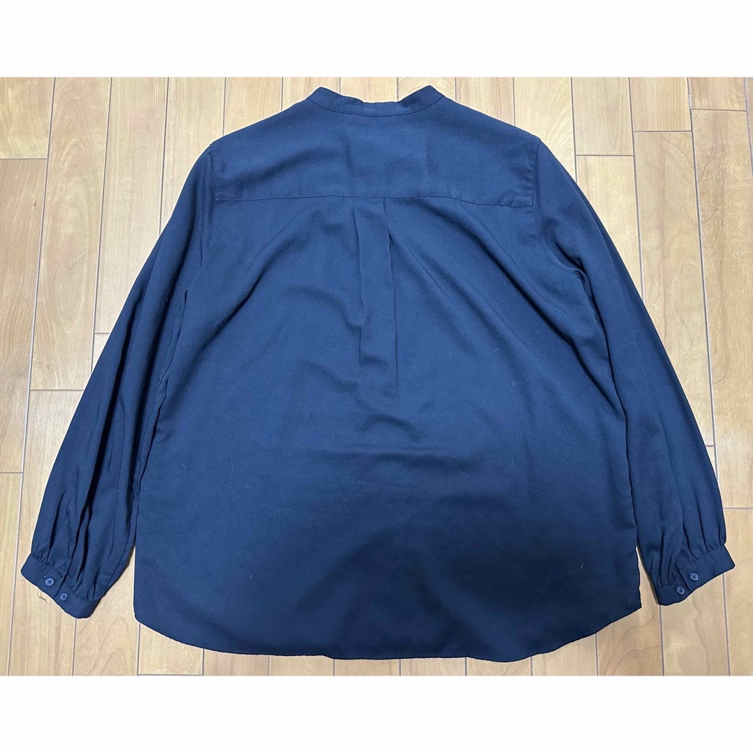 UNIQLO(ユニクロ)のUNIQLO ユニクロ レーヨンバンドカラーブラウス(長袖)(L)ブラック 黒 レディースのトップス(シャツ/ブラウス(長袖/七分))の商品写真