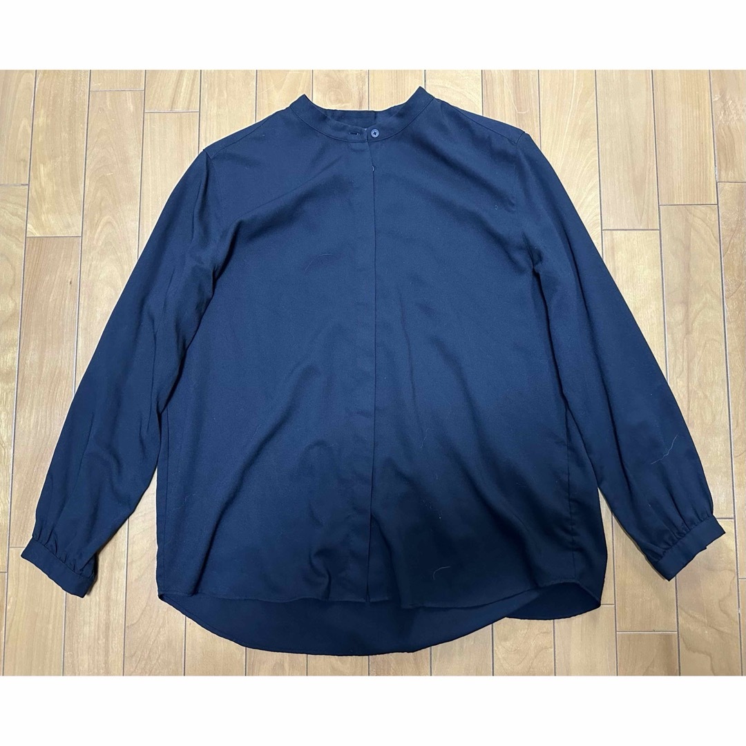 UNIQLO(ユニクロ)のUNIQLO ユニクロ レーヨンバンドカラーブラウス(長袖)(L)ブラック 黒 レディースのトップス(シャツ/ブラウス(長袖/七分))の商品写真