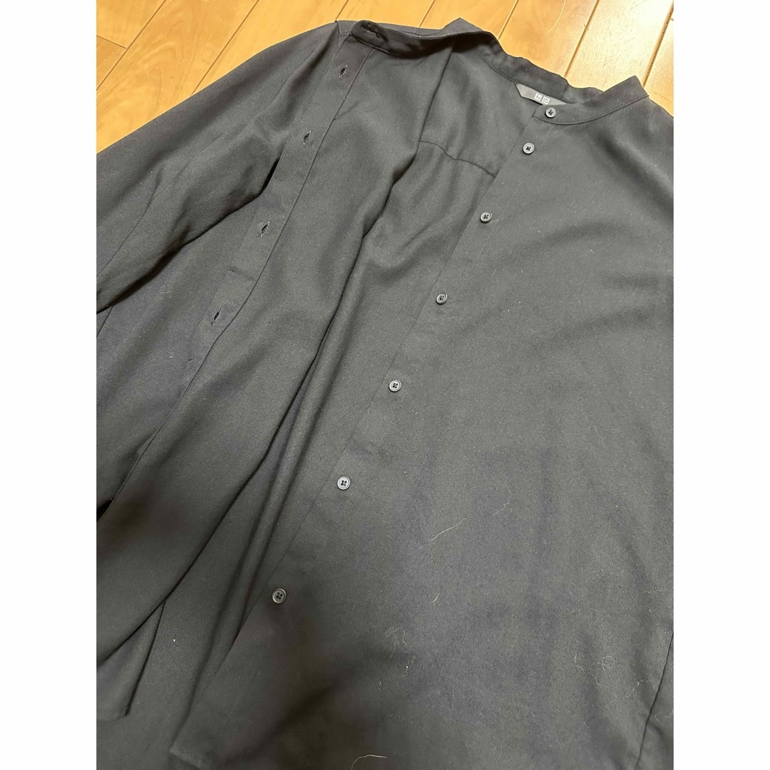 UNIQLO(ユニクロ)のUNIQLO ユニクロ レーヨンバンドカラーブラウス(長袖)(L)ブラック 黒 レディースのトップス(シャツ/ブラウス(長袖/七分))の商品写真