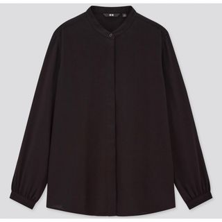 UNIQLO - UNIQLO ユニクロ レーヨンバンドカラーブラウス(長袖)(L)ブラック 黒