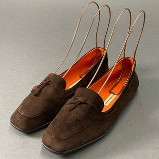 エルメス(Hermes)の3d21 HERMES エルメス タッセル ローファー 37 ブラウン スエード レザー フラットシューズ スペイン製 tassel loafer(ローファー/革靴)