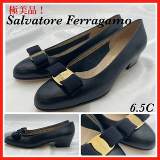 Salvatore Ferragamo - フェラガモ　パンプス　ヴィラ　リボン　ネイビー　6.5C