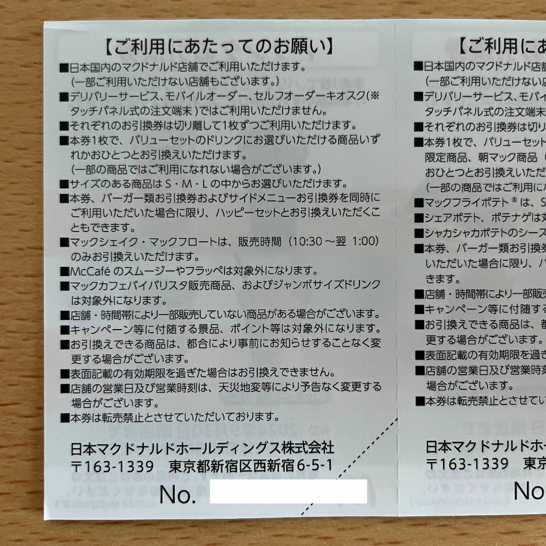 マクドナルド(マクドナルド)の【匿名配送】マクドナルド 株主優待券 2冊 チケットの優待券/割引券(フード/ドリンク券)の商品写真