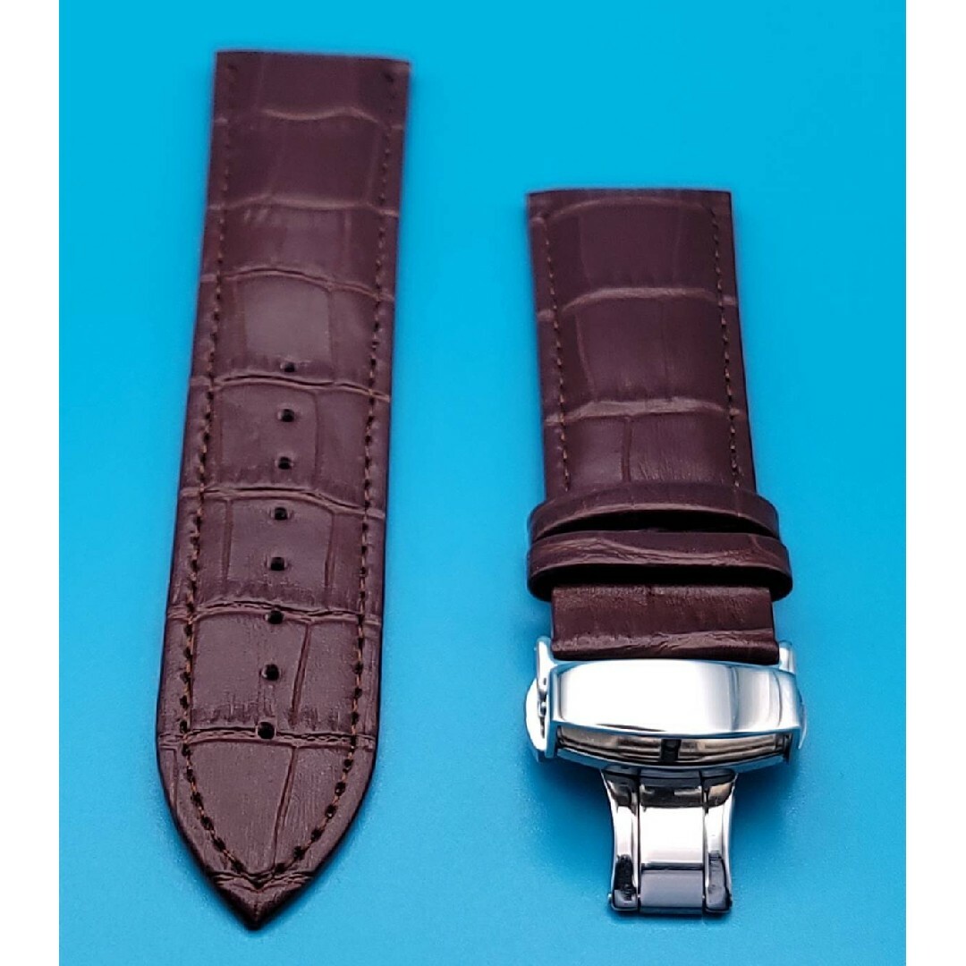 腕時計用品②③【未使用】24㎜レザーベルト 焦茶色 クロコダイル調 本革防水加工 メンズの時計(レザーベルト)の商品写真