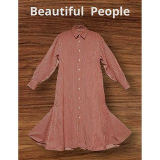 ビューティフルピープル(beautiful people)の美品 beautiful people ストライプシャツドレス 価7.5万(ロングワンピース/マキシワンピース)