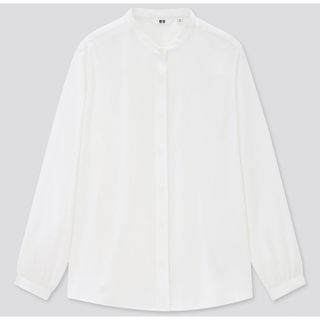 ユニクロ(UNIQLO)のUNIQLO ユニクロ レーヨンバンドカラーブラウス(長袖)(L)ホワイト 白(シャツ/ブラウス(長袖/七分))