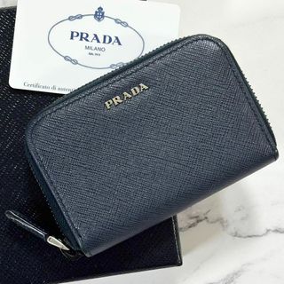 極美品✨PRADA　コインケース　サフィアーノレザー　カードケース　ネイビー