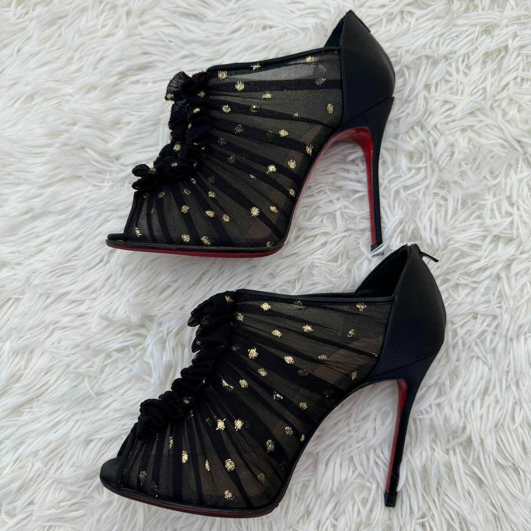 Christian Louboutin(クリスチャンルブタン)の美品 入手困難 ルブタン ピンヒール 22.0㎝ シアーレース ゴールドペイント レディースの靴/シューズ(ハイヒール/パンプス)の商品写真