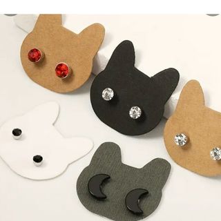 猫 ピアス カード ハンドメイド ディスプレイ クラフト まとめ売り 黒 白(ピアス)