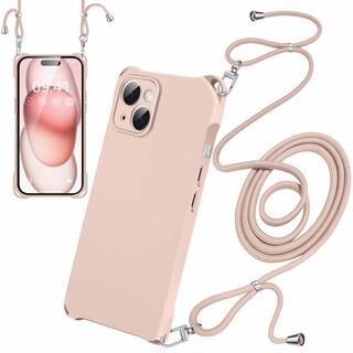 【色: ピンク】iPhone15 ケース ネック ショルダー ストラップ付き ス(その他)