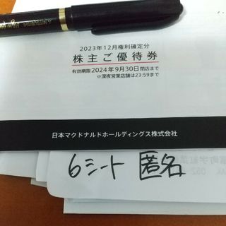 1冊　6シート　マクドナルド　株主優待券　匿名配送　ラクマパック　バーガー券