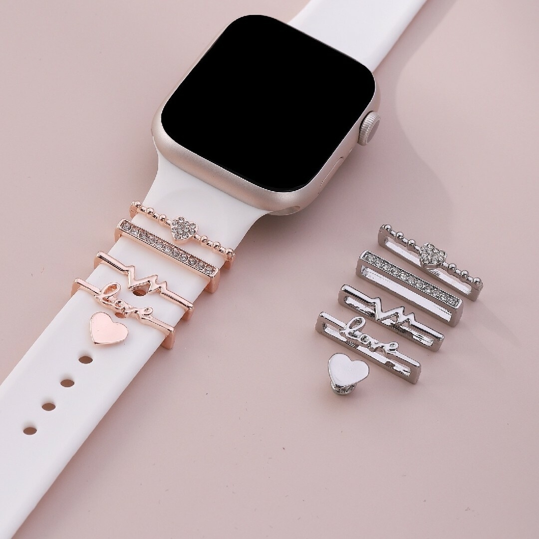 ピンクゴールド　Apple Watch バンド　チャーム　キラキラ　アクセサリー メンズの時計(ラバーベルト)の商品写真