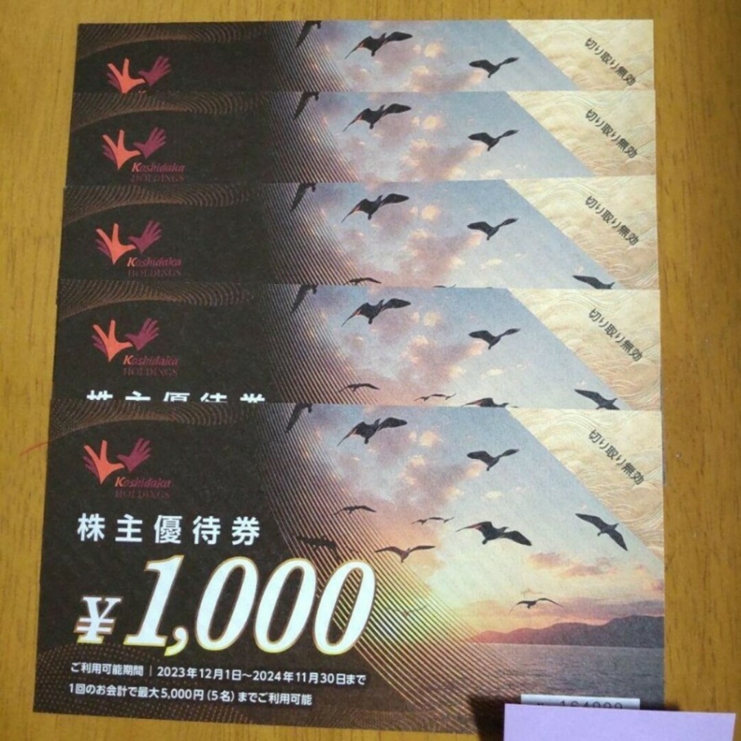 コシダカ株主優待券 5000円分 チケットの施設利用券(その他)の商品写真